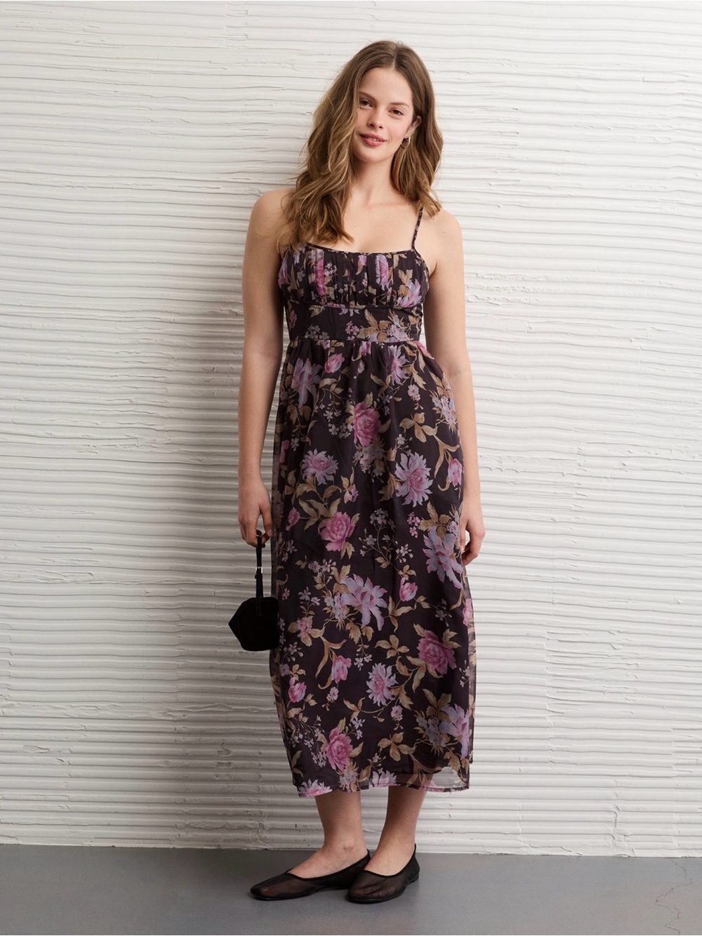 NWT American Eagle Floral Ruched Bust Corset Midi Dress Medium